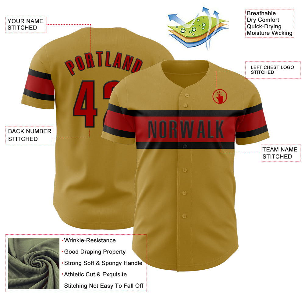 Custom Old Gold Red-Black Authentic Baseball Jersey