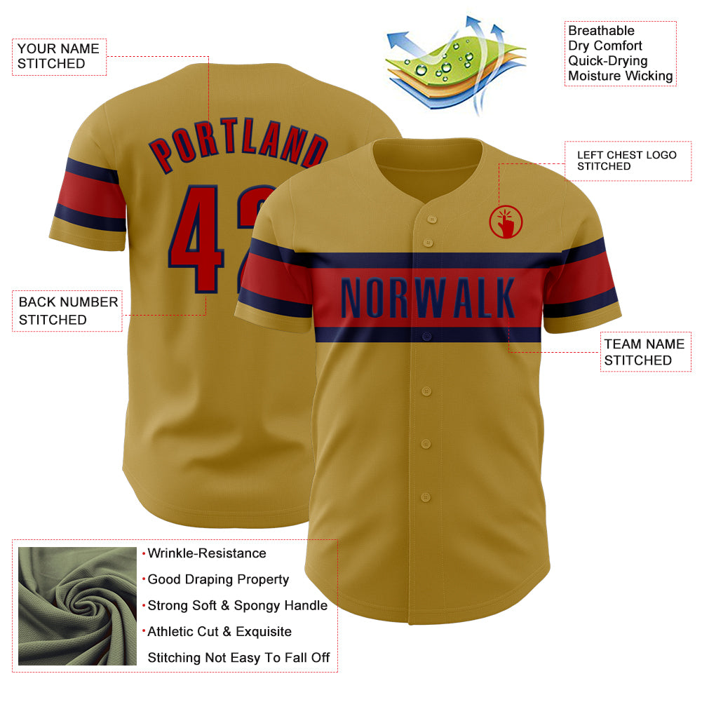 Custom Old Gold Red-Navy Authentic Baseball Jersey