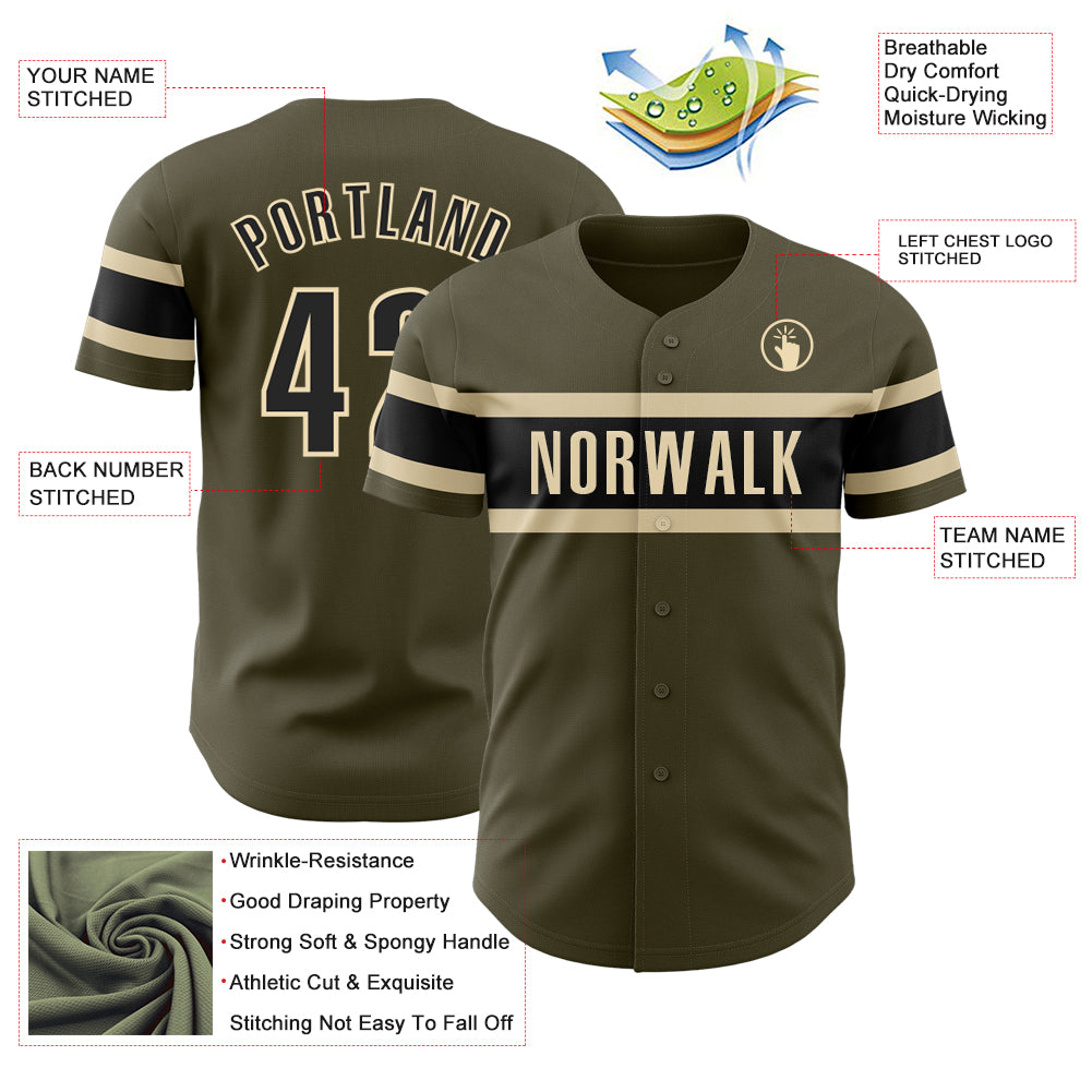 Custom Olive Black-Cream Authentic Salute To Service Baseball Jersey