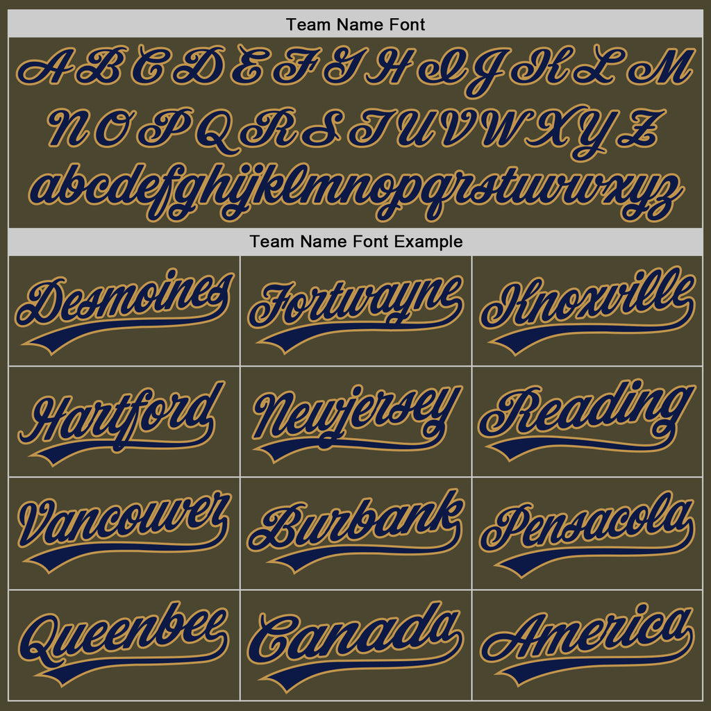 Custom Olive Navy-Old Gold Authentic Throwback Salute To Service Baseball Jersey