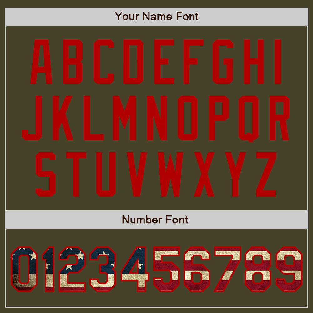 Custom Stitched Olive Vintage USA Flag-Red Baseball Pullover Sweatshirt Hoodie