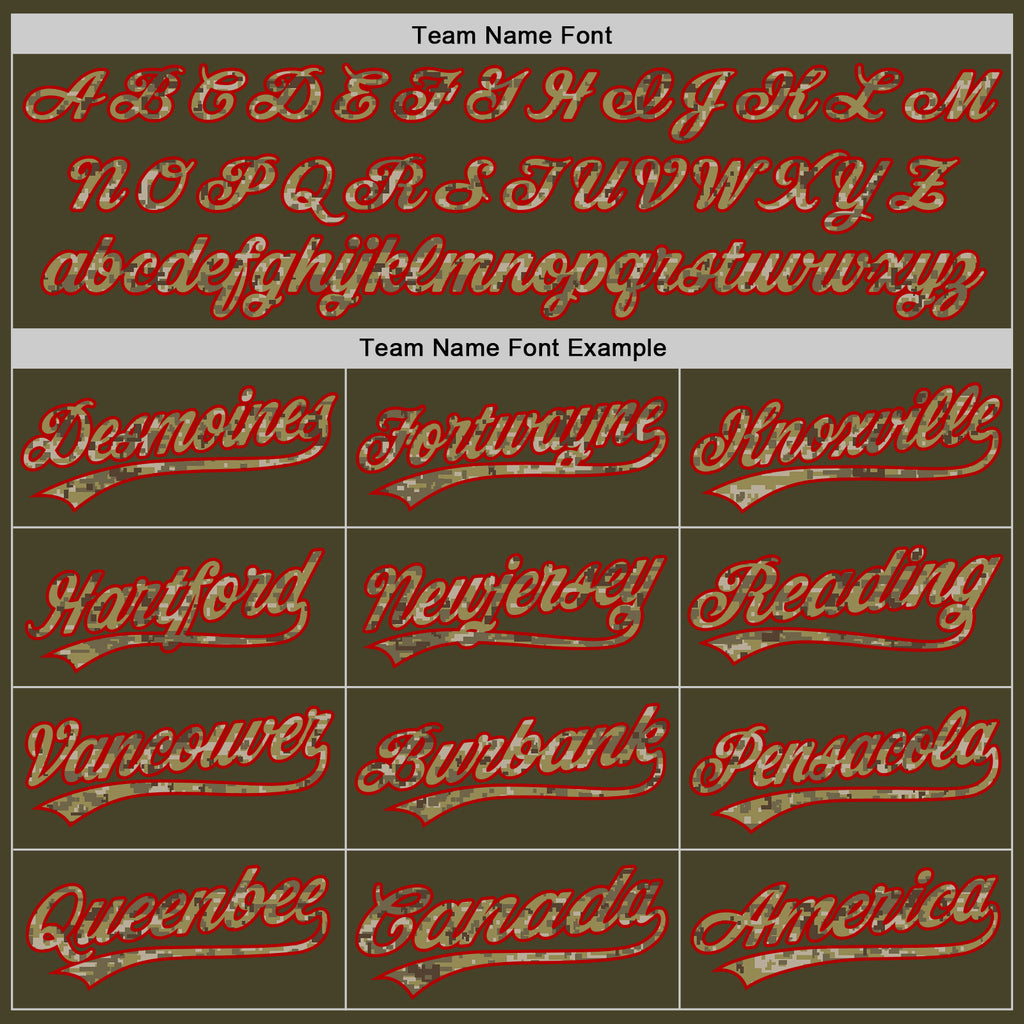 Custom Stitched Olive Camo-Red Baseball Pullover Sweatshirt Hoodie