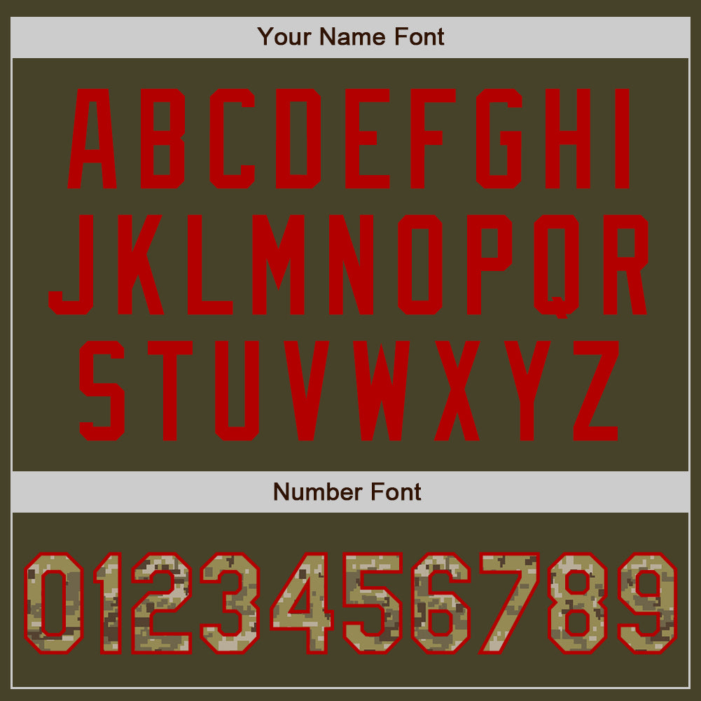 Custom Stitched Olive Camo-Red Baseball Pullover Sweatshirt Hoodie