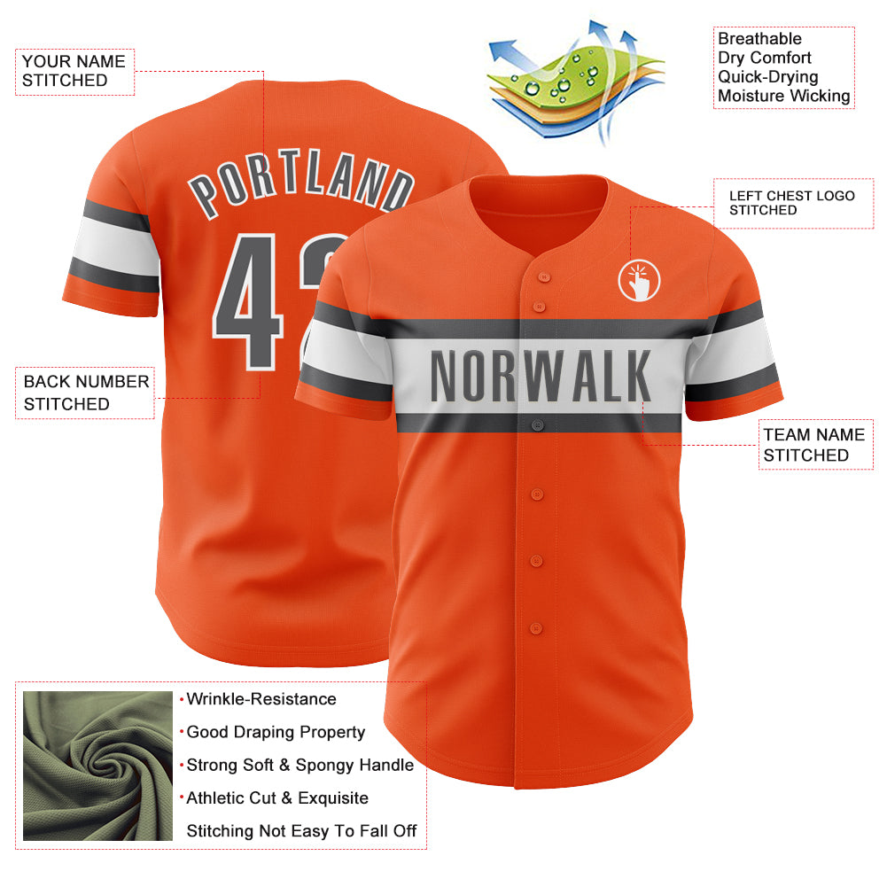 Custom Orange Steel Gray-White Authentic Baseball Jersey