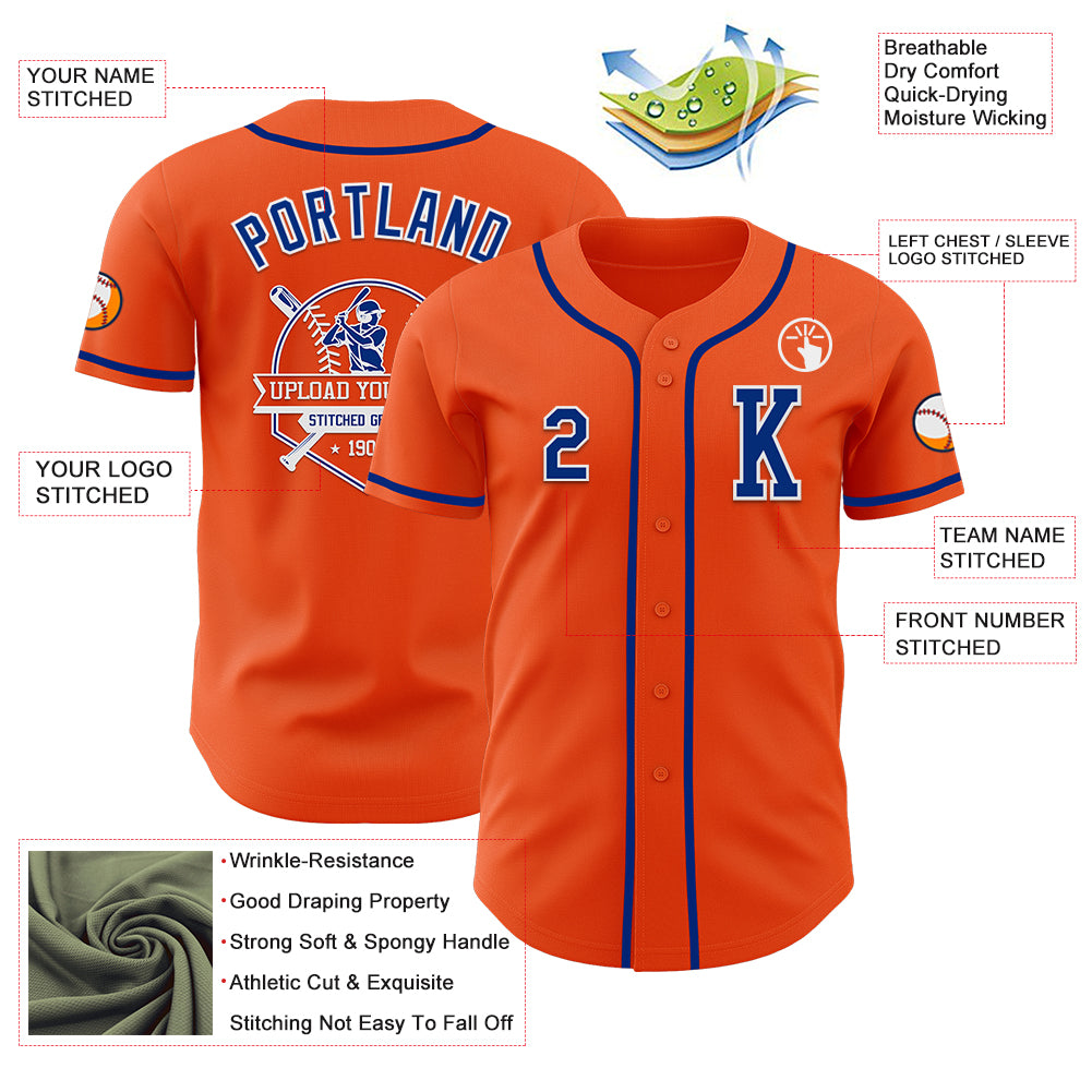 Custom Orange Royal-White Authentic Baseball Jersey