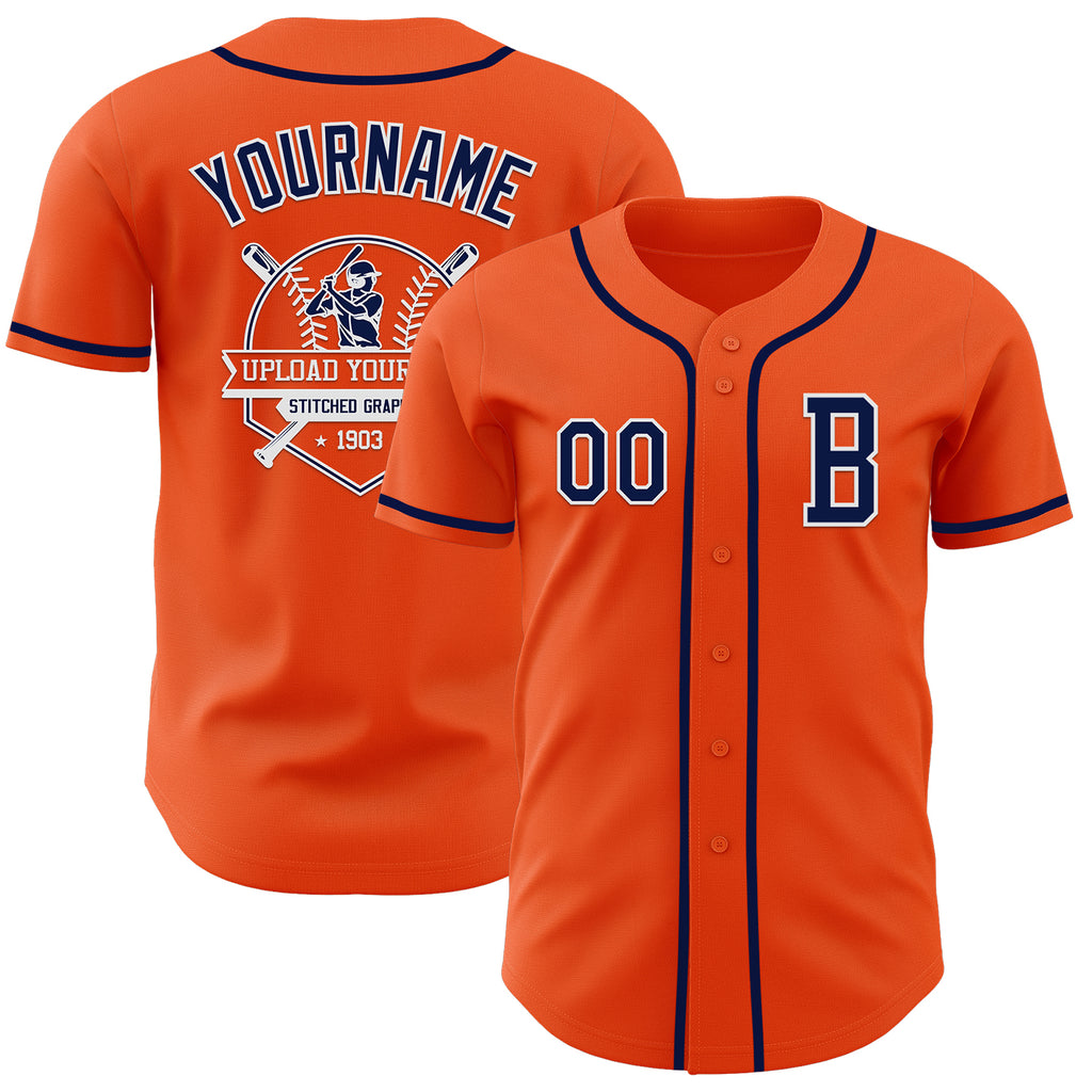 Custom Orange Navy-White Authentic Baseball Jersey