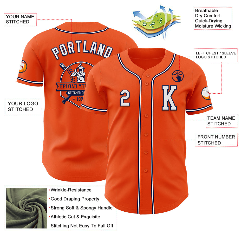 Custom Orange White-Navy Authentic Baseball Jersey