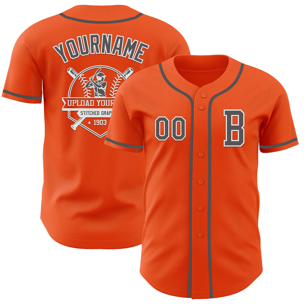 Custom Orange Steel Gray-White Authentic Baseball Jersey