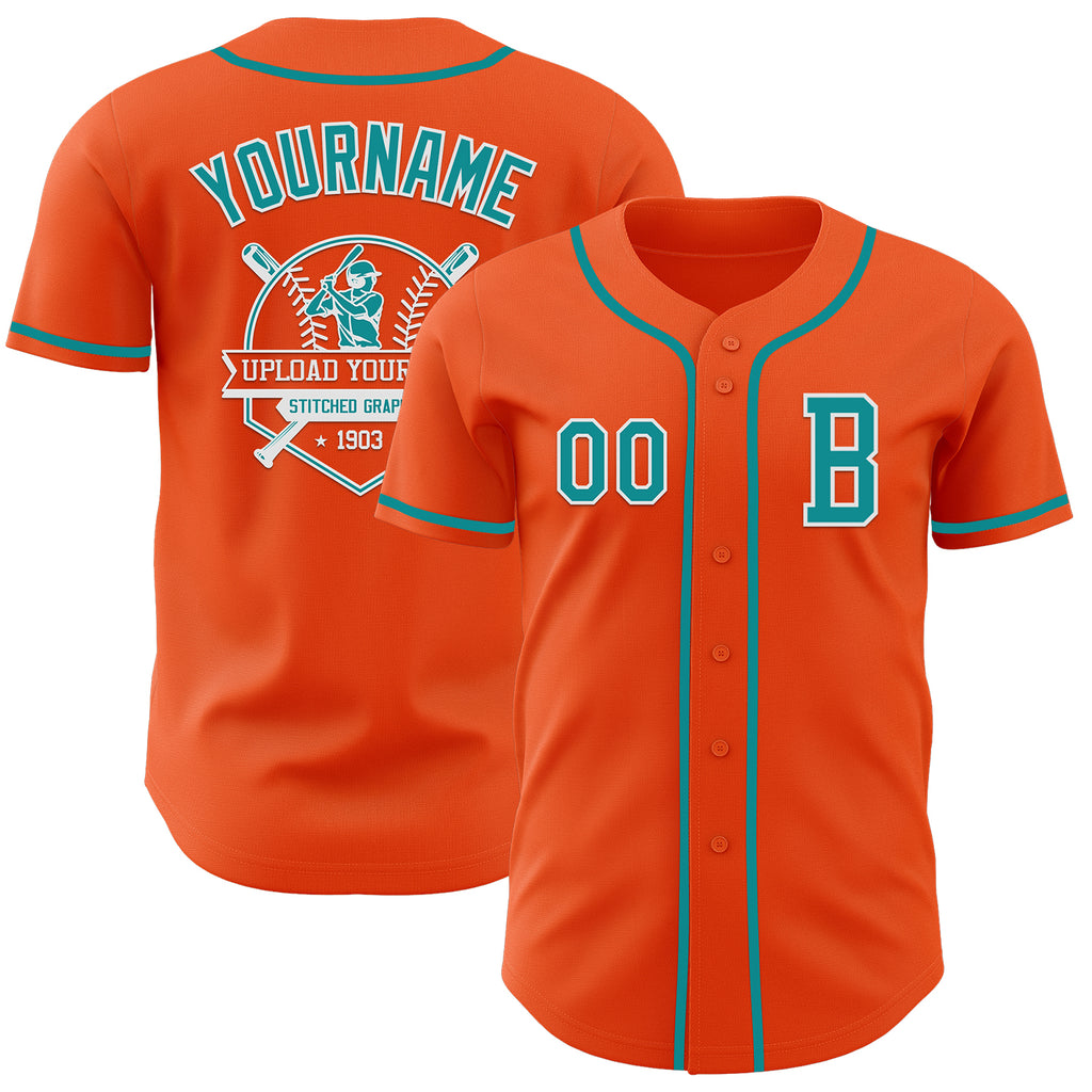 Custom Orange Teal-White Authentic Baseball Jersey