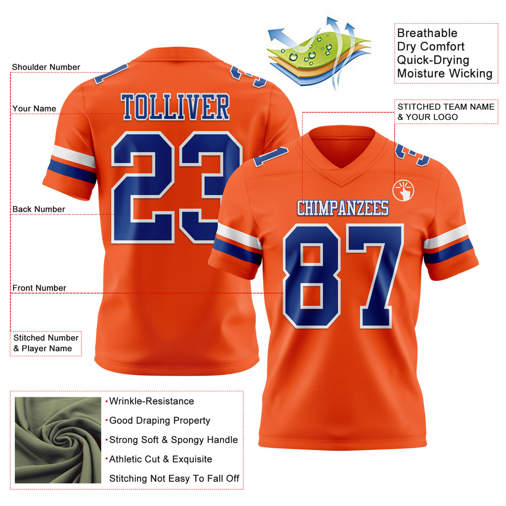 Custom Orange Royal-White Mesh Authentic Football Jersey