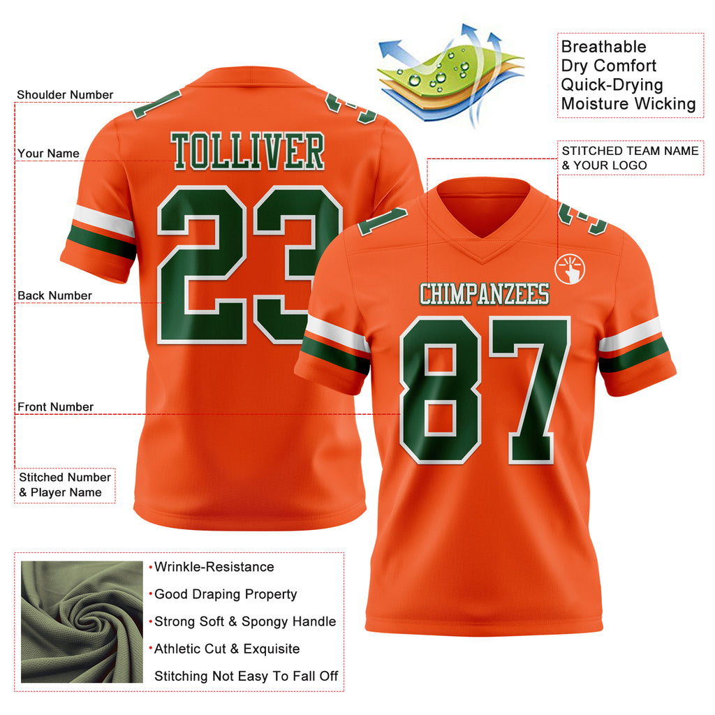 Custom Orange Green-White Mesh Authentic Football Jersey
