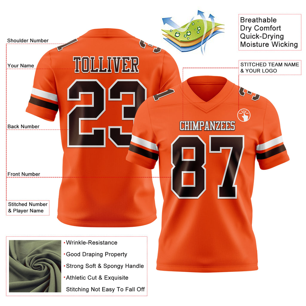 Custom Orange Brown-White Mesh Authentic Football Jersey