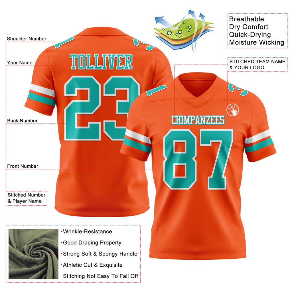 Custom Orange Aqua-White Mesh Authentic Football Jersey