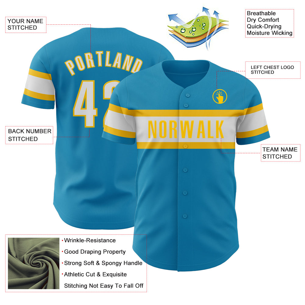 Custom Panther Blue White-Yellow Authentic Baseball Jersey