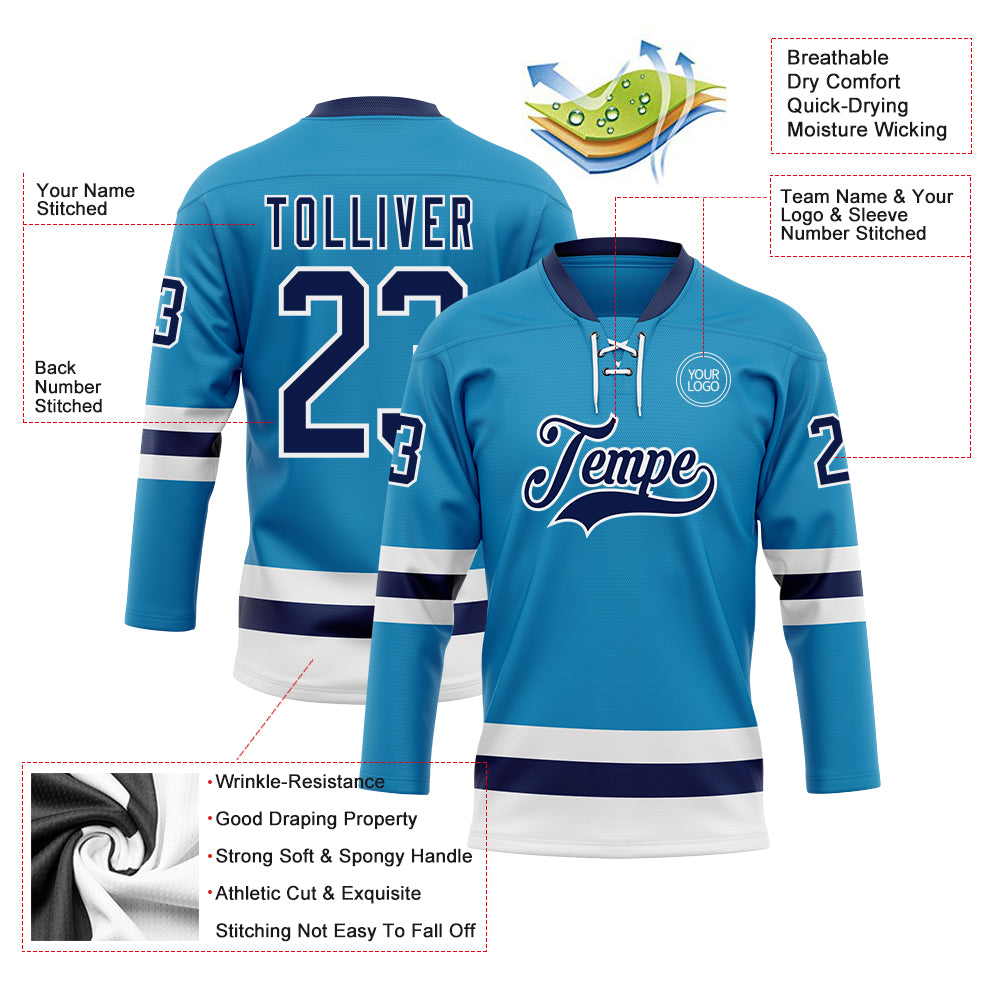 Custom Panther Blue Navy-White Hockey Lace Neck Jersey