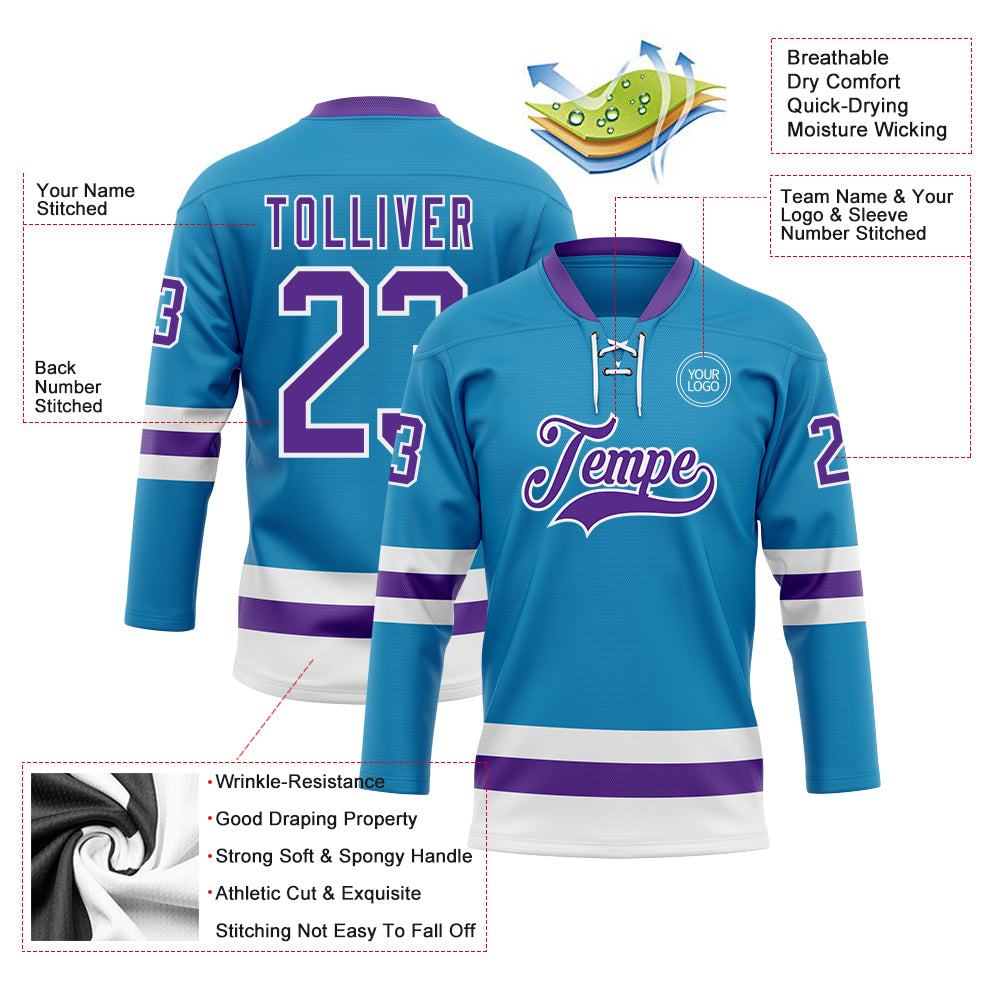 Custom Panther Blue Purple-White Hockey Lace Neck Jersey