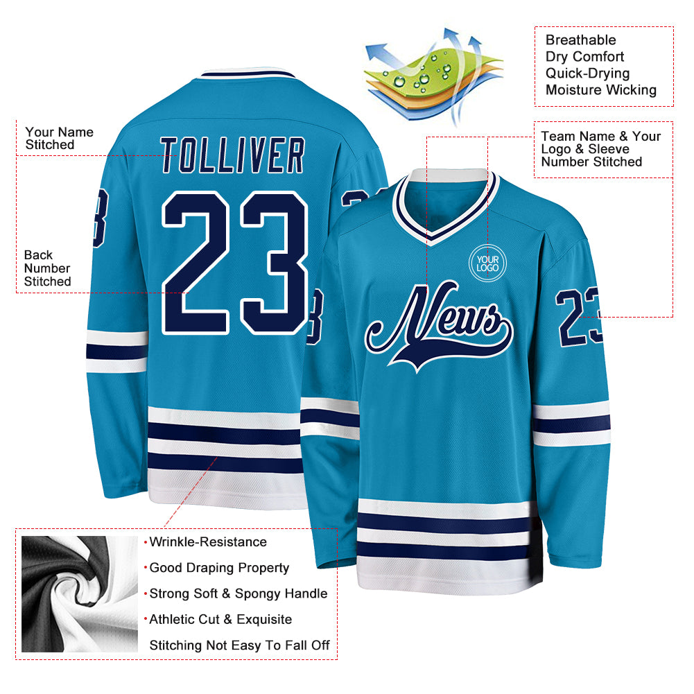 Custom Panther Blue Navy-White Hockey Jersey