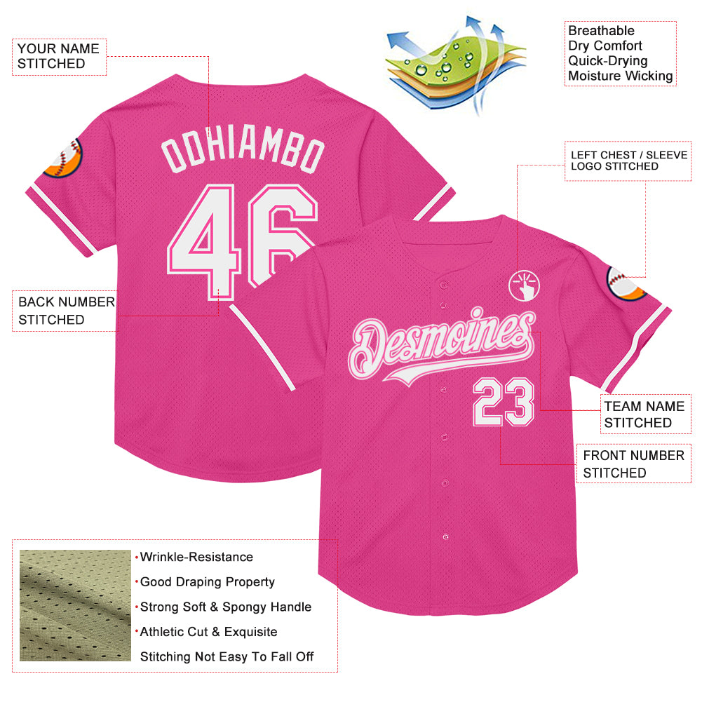 Custom Pink White Mesh Authentic Throwback Baseball Jersey