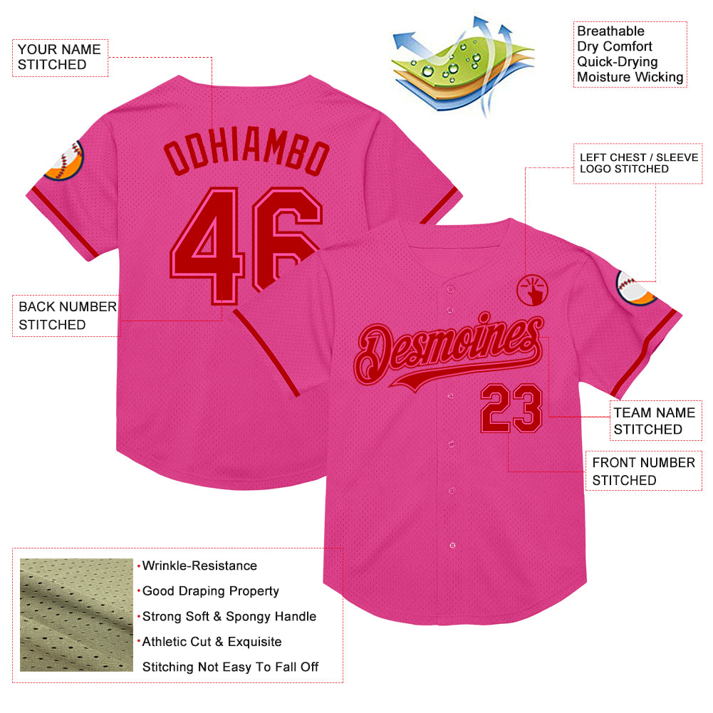 Custom Pink Red Mesh Authentic Throwback Baseball Jersey