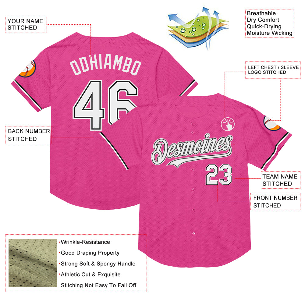 Custom Pink White-Black Mesh Authentic Throwback Baseball Jersey