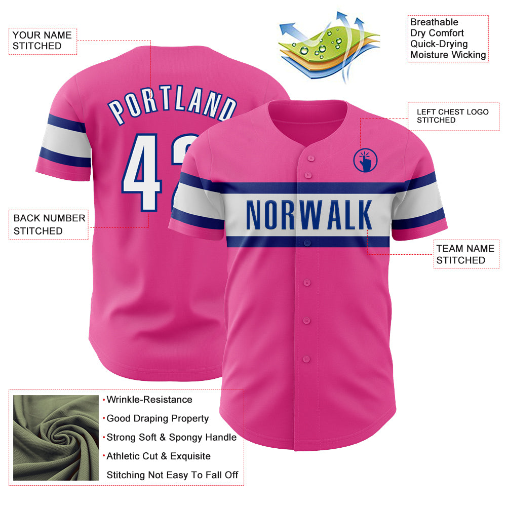 Custom Pink White-Royal Authentic Baseball Jersey