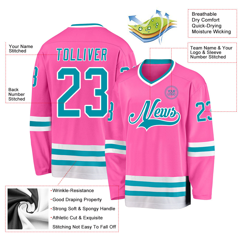 Custom Pink Teal-White Hockey Jersey