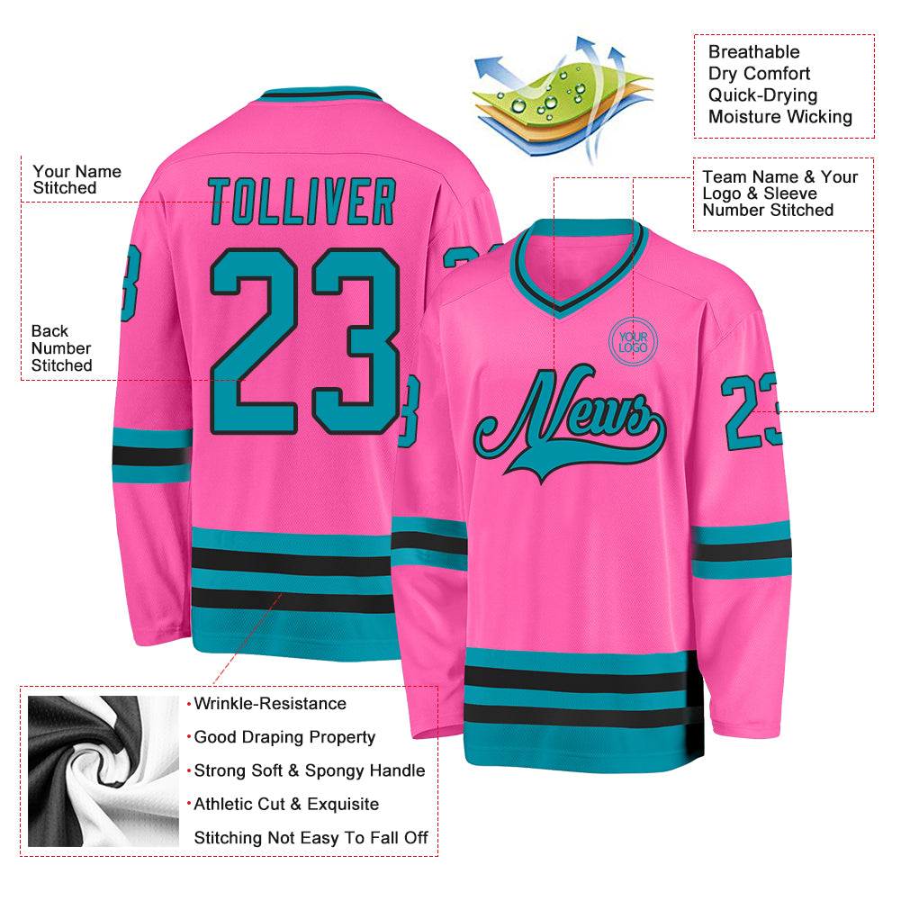 Custom Pink Teal-Black Hockey Jersey