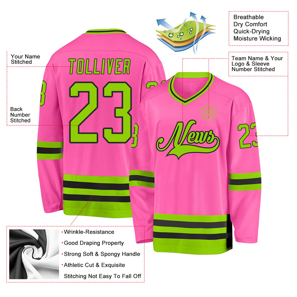 Custom Pink Neon Green-Black Hockey Jersey