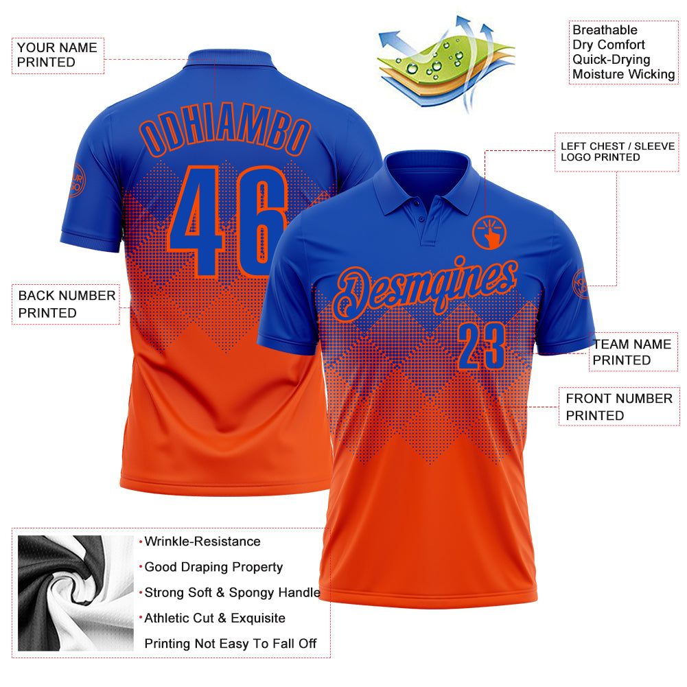 Custom Thunder Blue Orange 3D Gradient Square Shape Performance Polo Shirt