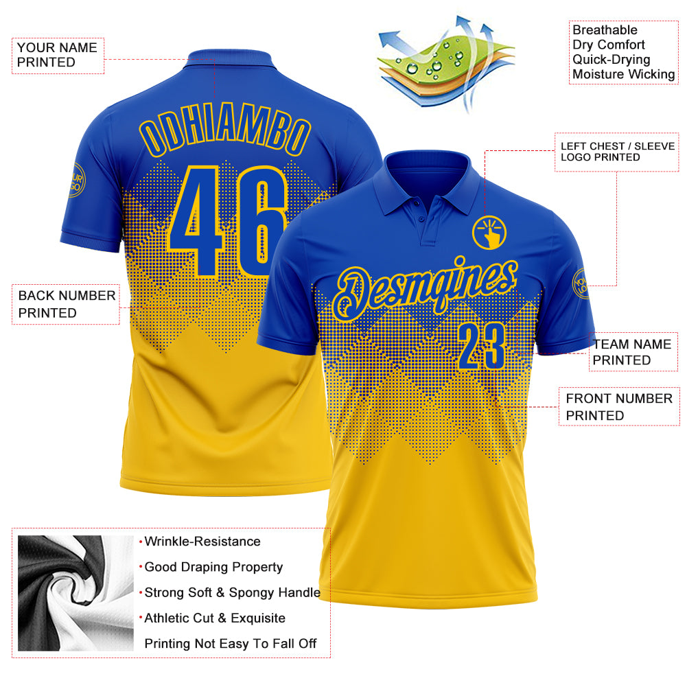 Custom Thunder Blue Yellow 3D Gradient Square Shape Performance Polo Shirt