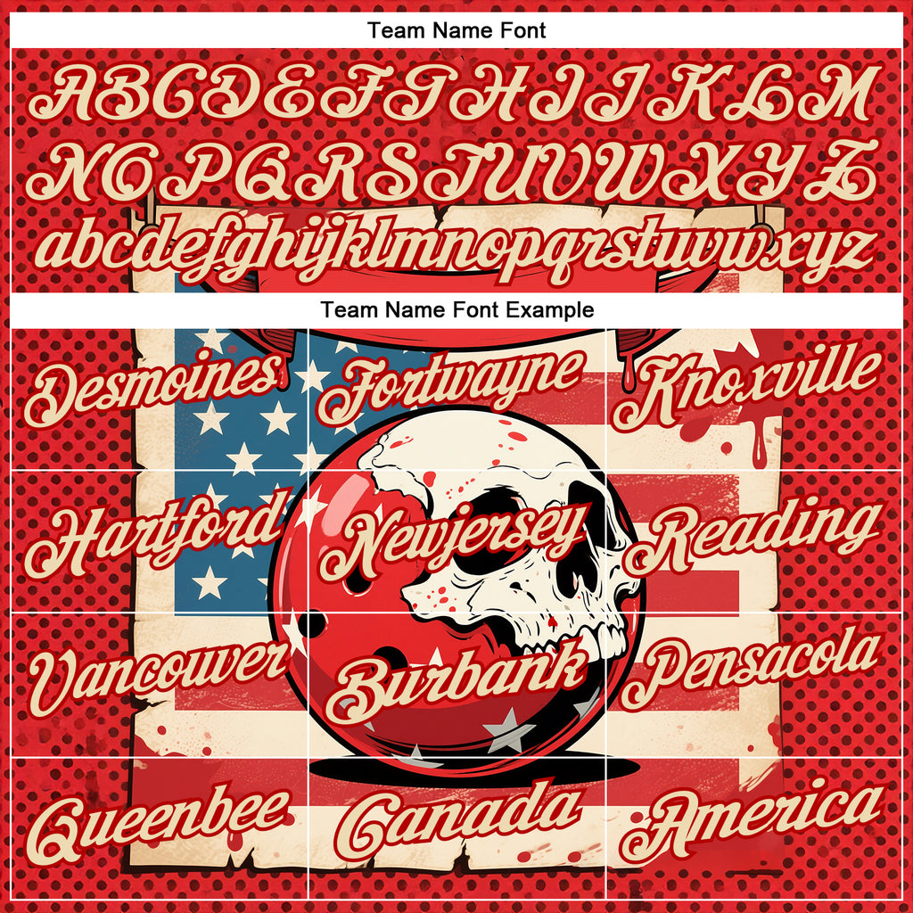 Custom Red Cream 3D Retro American Flag Skull Bowling Performance Polo Shirt