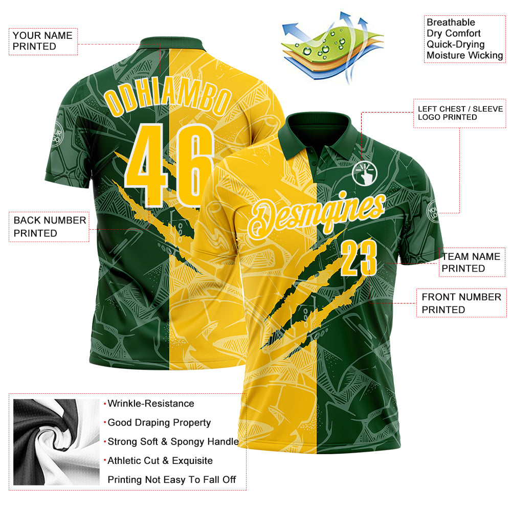 Custom Graffiti Pattern Yellow Green-White 3D Scratch Performance Polo Shirt