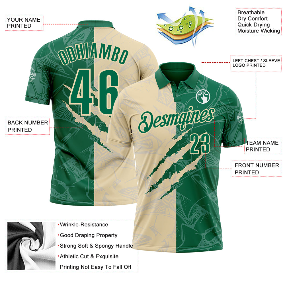 Custom Graffiti Pattern Kelly Green-Cream 3D Scratch Performance Polo Shirt