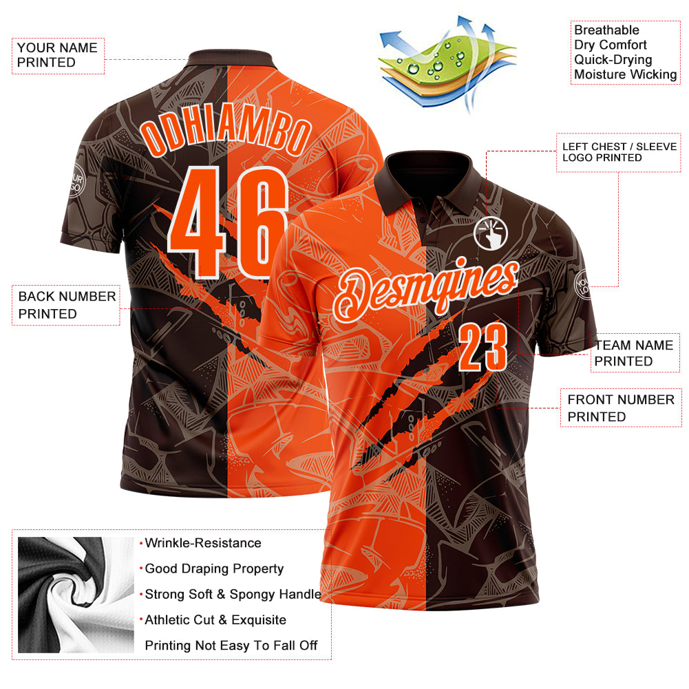 Custom Graffiti Pattern Orange Brown-White 3D Scratch Performance Polo Shirt