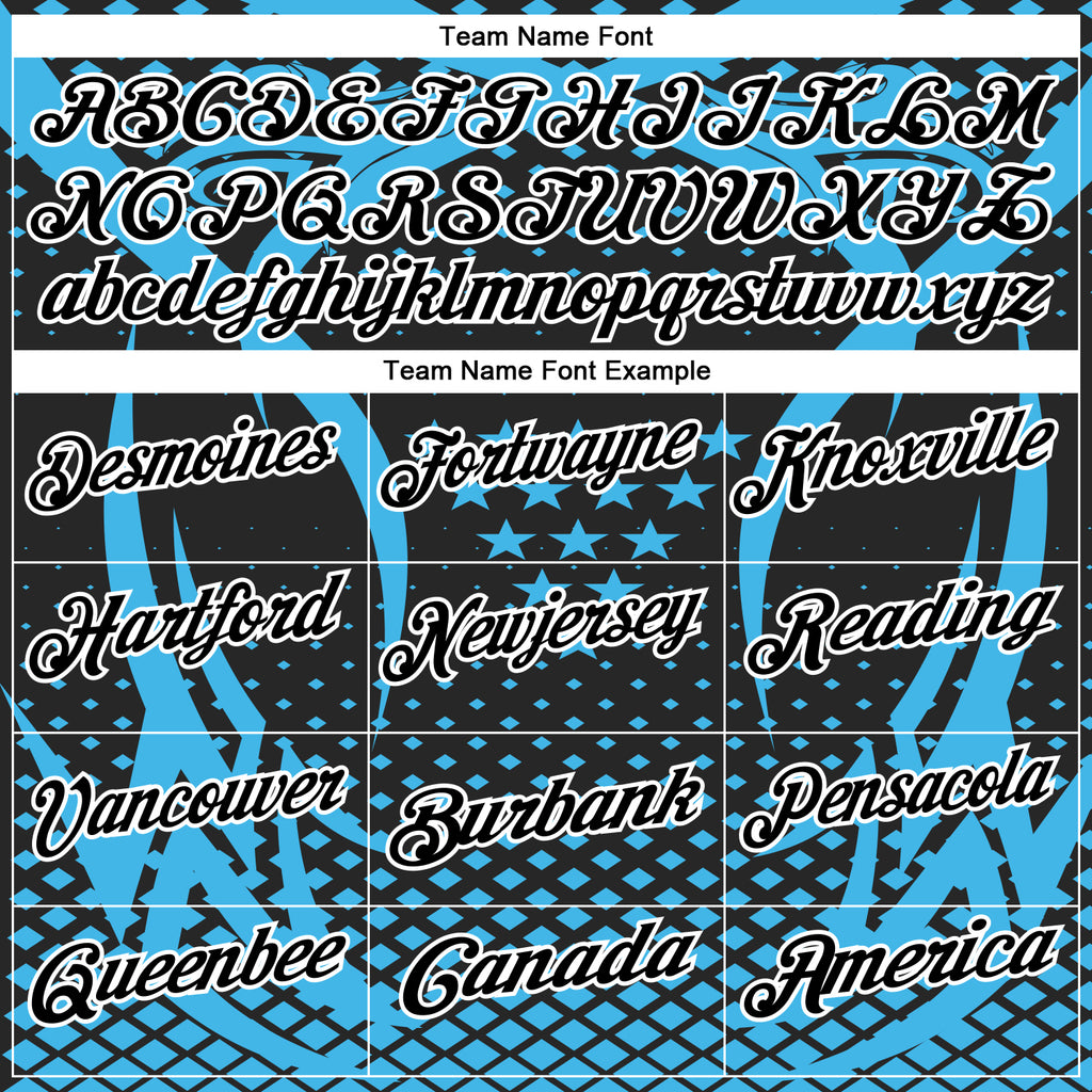 Custom Sky Blue Black-White 3D Pattern Design Star And Geometric Shapes Performance Polo Shirt