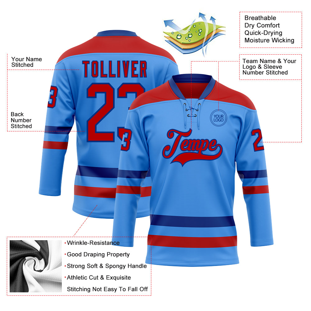 Custom Sky Blue Red-Royal Hockey Lace Neck Jersey