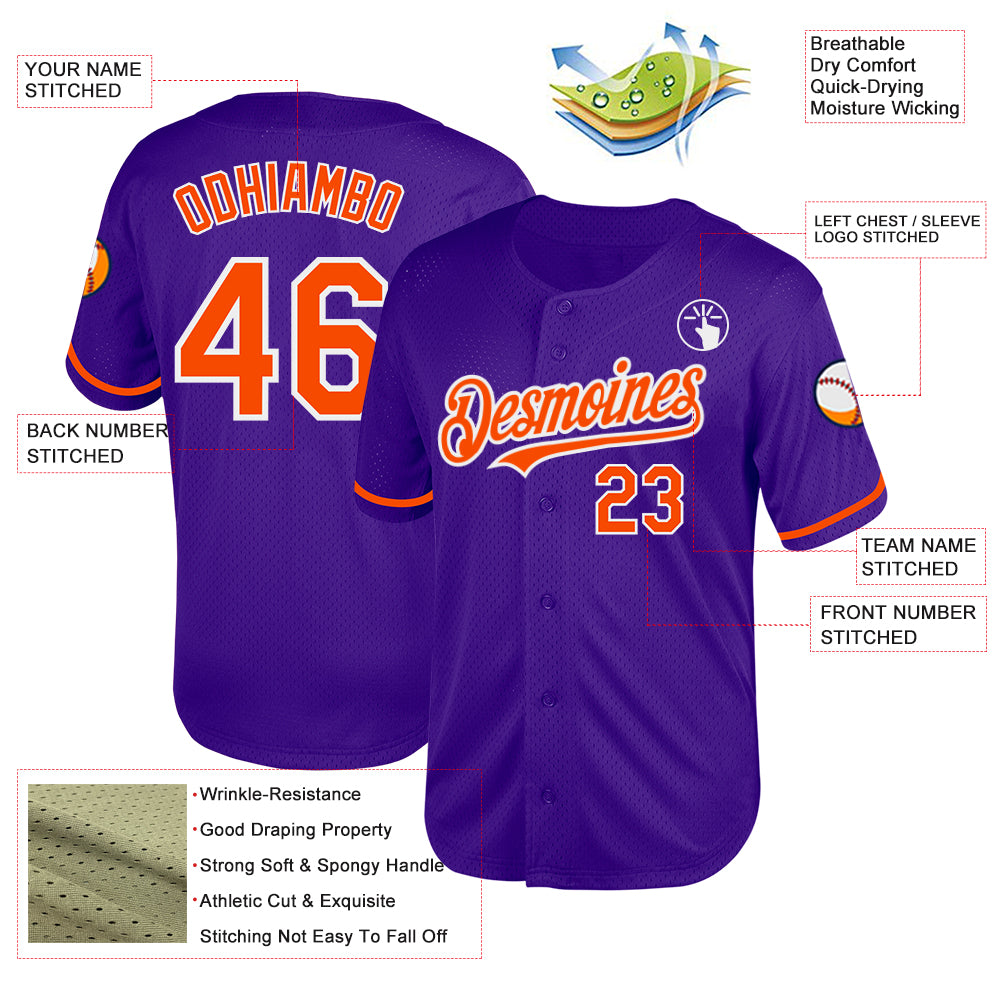 Custom Purple Orange-White Mesh Authentic Throwback Baseball Jersey