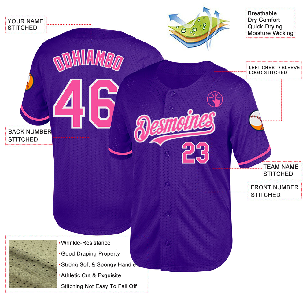 Custom Purple Pink-White Mesh Authentic Throwback Baseball Jersey