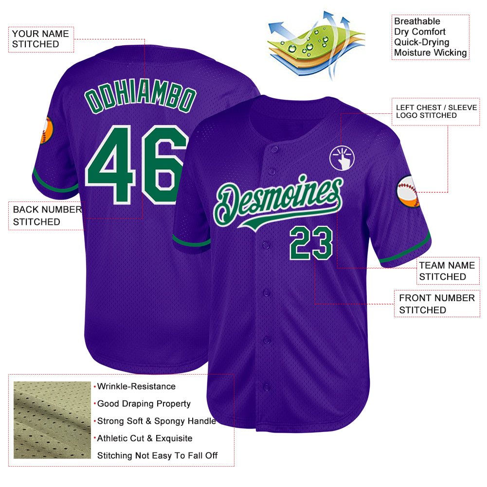 Custom Purple Kelly Green-White Mesh Authentic Throwback Baseball Jersey