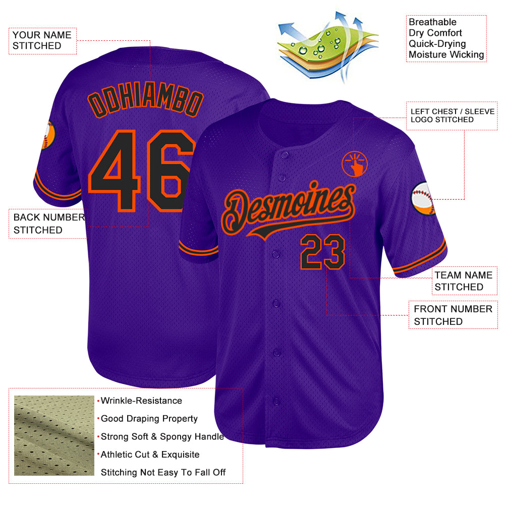 Custom Purple Black-Orange Mesh Authentic Throwback Baseball Jersey
