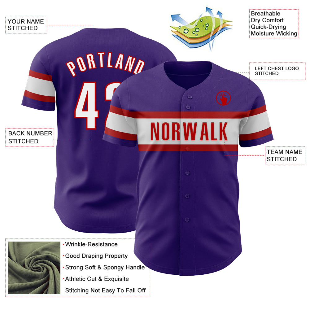 Custom Purple White-Red Authentic Baseball Jersey