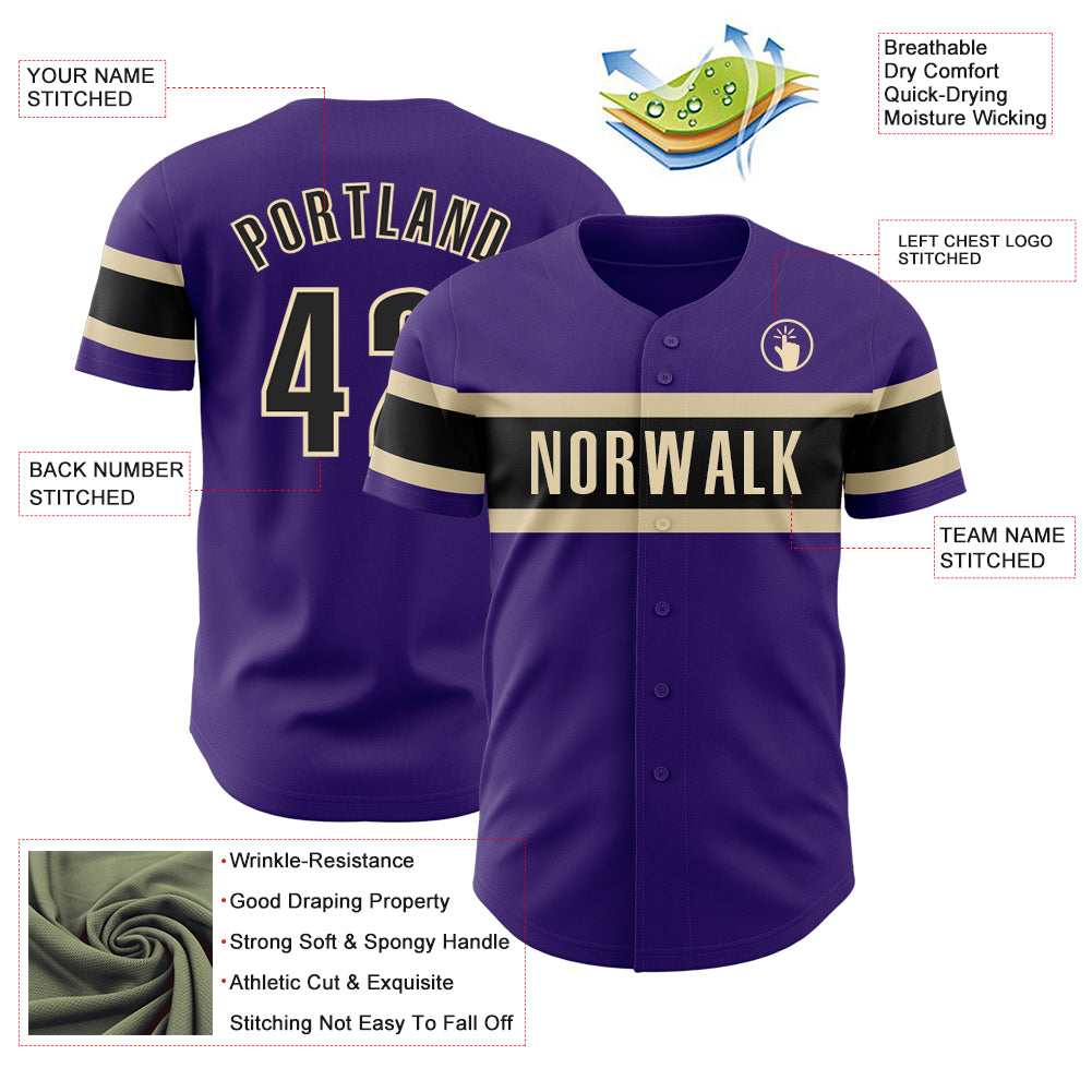 Custom Purple Black-Cream Authentic Baseball Jersey