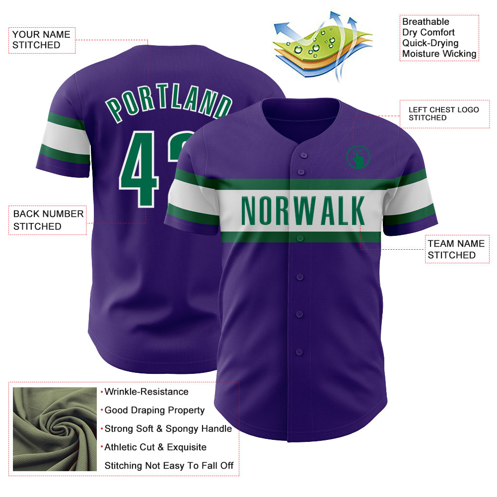 Custom Purple Kelly Green-White Authentic Baseball Jersey