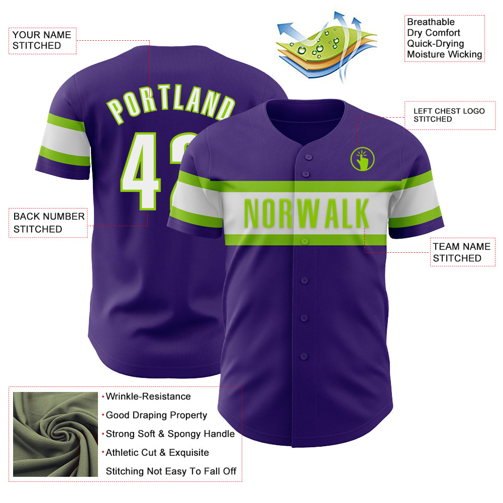 Custom Purple White-Neon Green Authentic Baseball Jersey