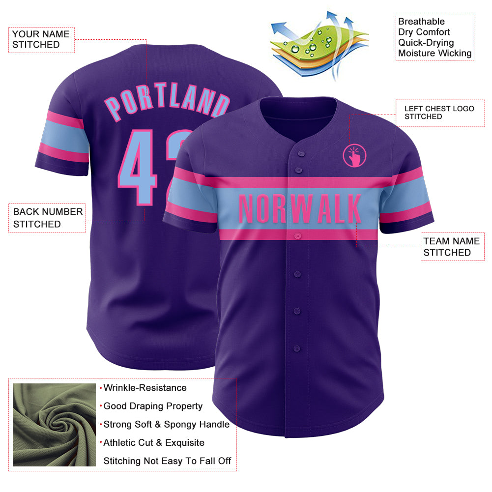 Custom Purple Light Blue-Pink Authentic Baseball Jersey