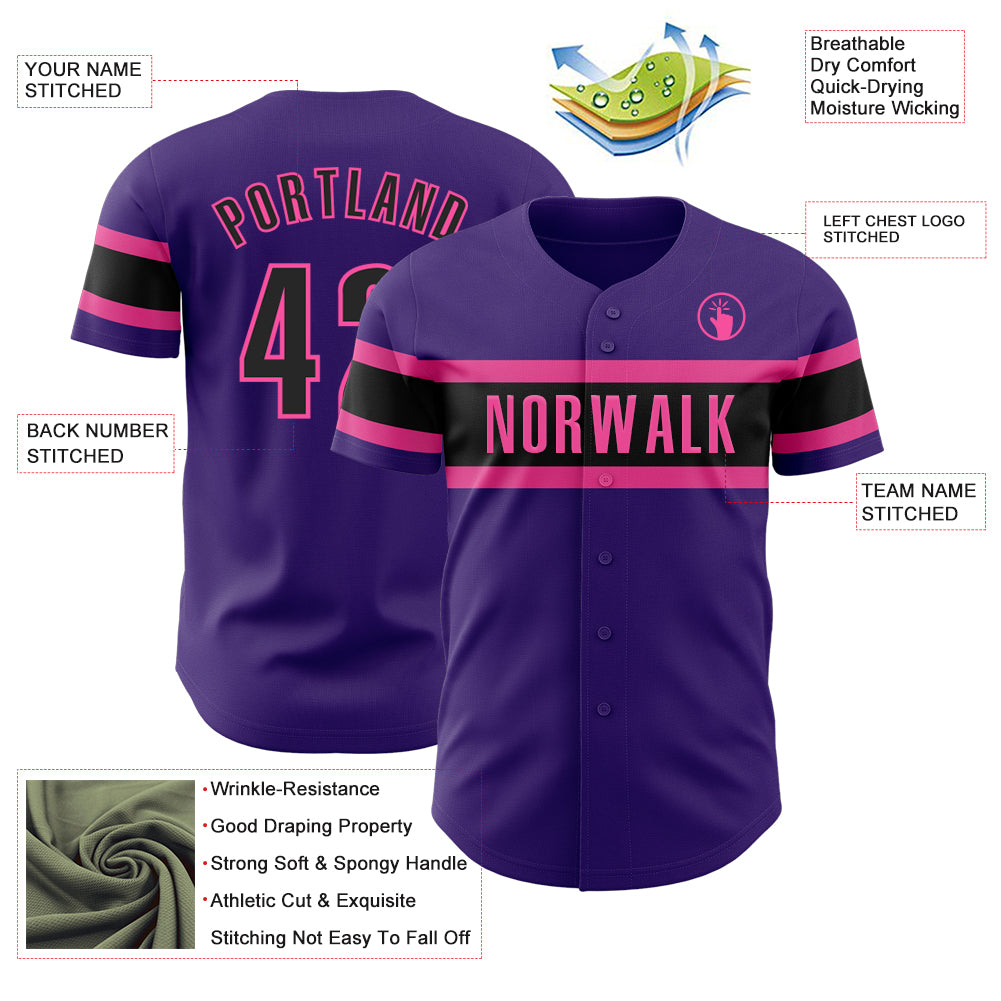 Custom Purple Black-Pink Authentic Baseball Jersey