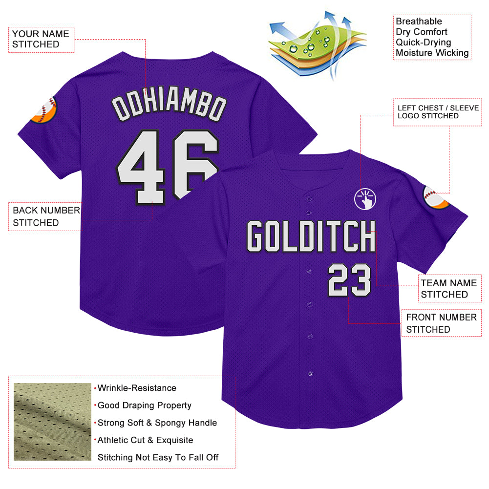 Custom Purple White-Black Mesh Authentic Throwback Baseball Jersey