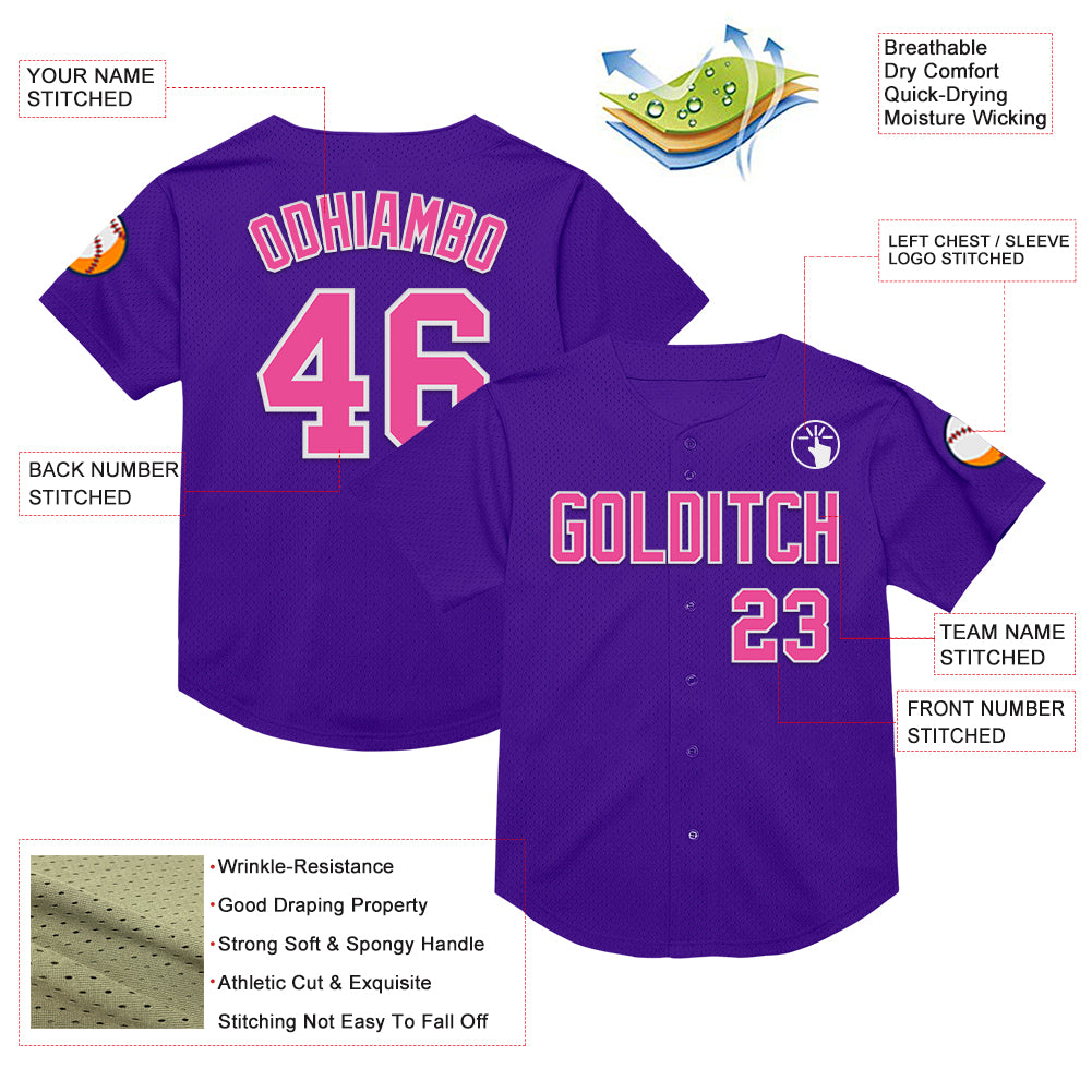 Custom Purple Pink-White Mesh Authentic Throwback Baseball Jersey