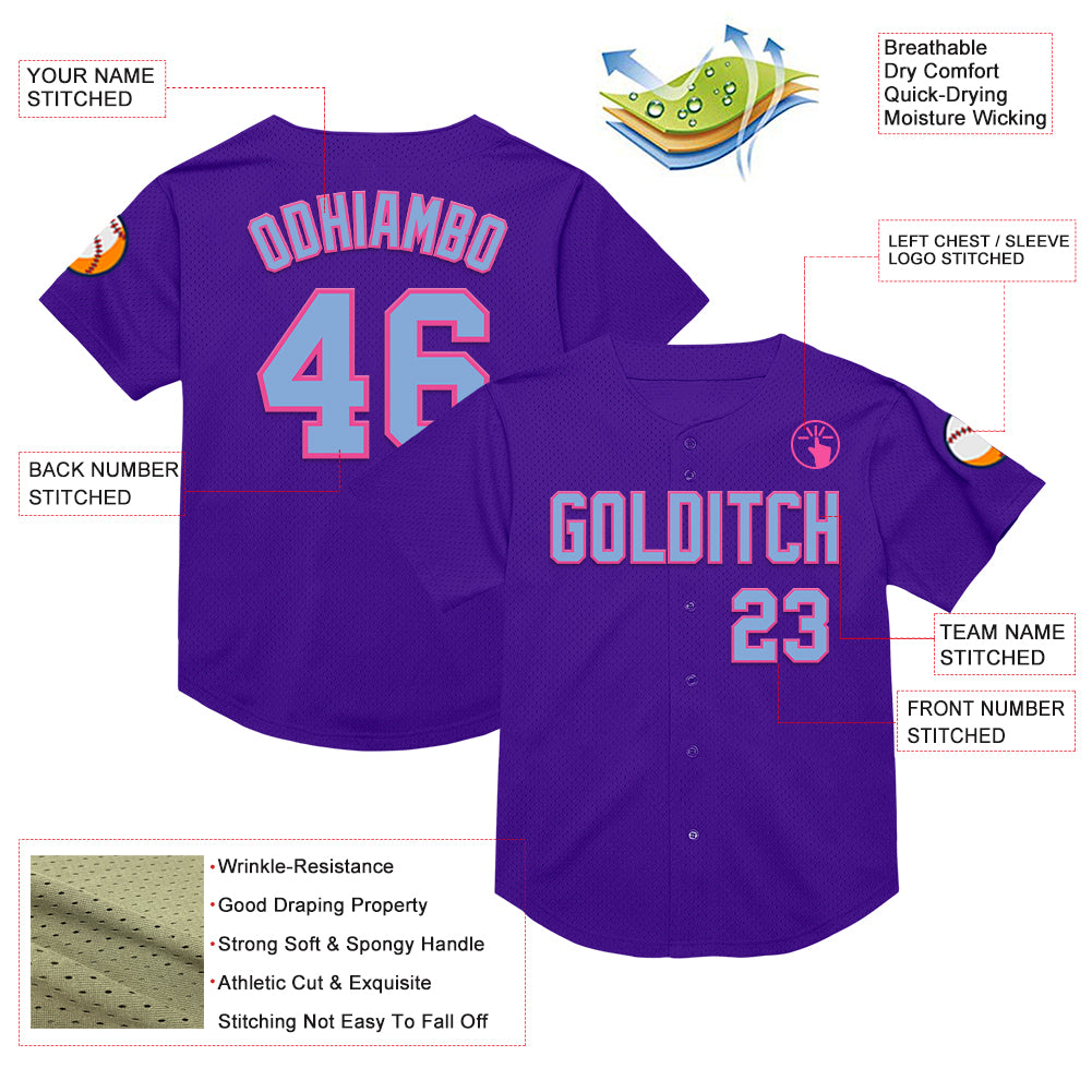 Custom Purple Light Blue-Pink Mesh Authentic Throwback Baseball Jersey