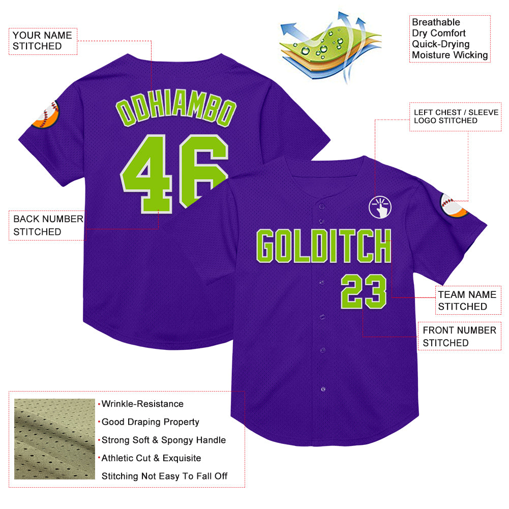 Custom Purple Neon Green-White Mesh Authentic Throwback Baseball Jersey